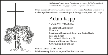 Anzeige von Adam Kapp von Schwäbische Zeitung