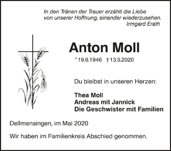 Anzeige von Anton Moll von Schwäbische Zeitung