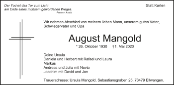Anzeige von August Mangold von Schwäbische Zeitung