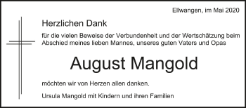 Anzeige von August Mangold von Schwäbische Zeitung