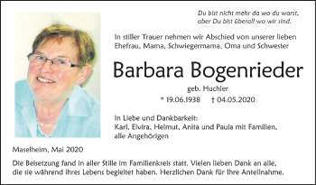 Anzeige von Barbara Bogenrieder von Schwäbische Zeitung