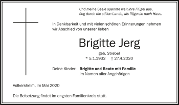 Anzeige von Brigitte Jerg von Schwäbische Zeitung