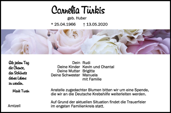 Anzeige von Cornelia Türkis von Schwäbische Zeitung
