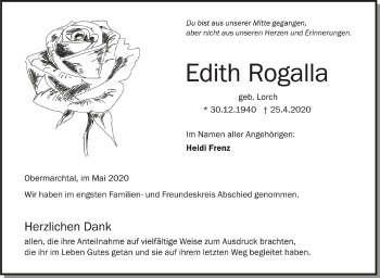 Anzeige von Edith Rogalla von Schwäbische Zeitung