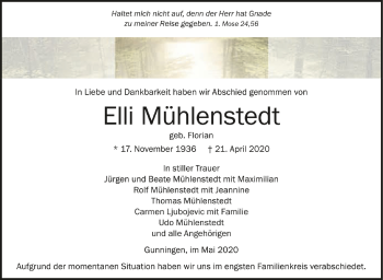 Anzeige von Elli Mühlenstedt von Schwäbische Zeitung