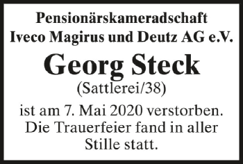 Anzeige von Georg Steck von Schwäbische Zeitung