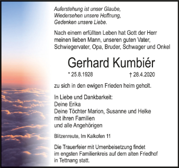 Anzeige von Gerhard Kumbier von Schwäbische Zeitung