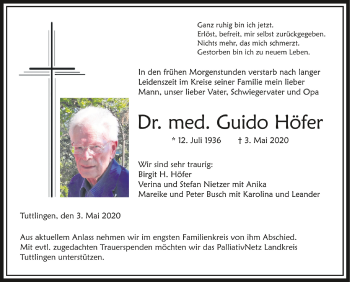 Anzeige von Guido Höfer von Schwäbische Zeitung