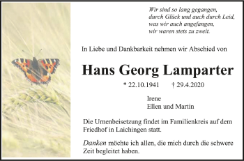 Anzeige von Hans Georg Lamparter von Schwäbische Zeitung