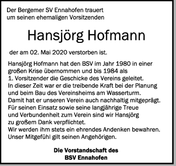 Anzeige von Hansjörg Hofmann von Schwäbische Zeitung