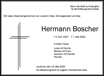 Anzeige von Hermann Boscher von Schwäbische Zeitung
