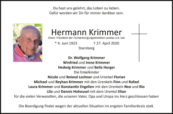 Anzeige von Hermann Krimmer von Schwäbische Zeitung