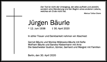 Anzeige von Jürgen Bäurle von Schwäbische Zeitung