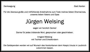 Anzeige von Jürgen Welsing von Schwäbische Zeitung