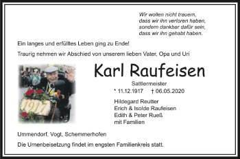 Anzeige von Karl Raufeisen von Schwäbische Zeitung