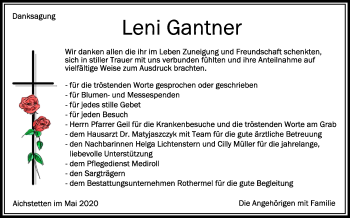 Anzeige von Leni Gantner von Schwäbische Zeitung