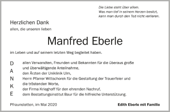 Anzeige von Manfred Eberle von Schwäbische Zeitung