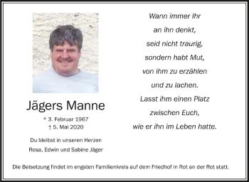 Anzeige von Manfred Jägers von Schwäbische Zeitung