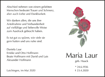 Anzeige von Maria Laur von Schwäbische Zeitung