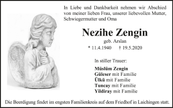 Anzeige von Nezihe Zengin von Schwäbische Zeitung