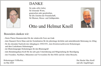 Anzeige von Otto und Helmut Knoll von Schwäbische Zeitung