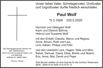 Anzeige von Paul Wolf von Schwäbische Zeitung