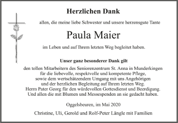 Anzeige von Paula Maier von Schwäbische Zeitung