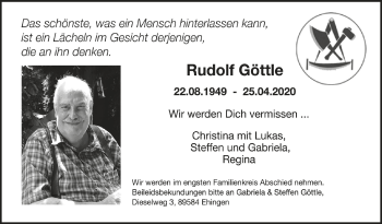 Anzeige von Rudolf Göttle von Schwäbische Zeitung