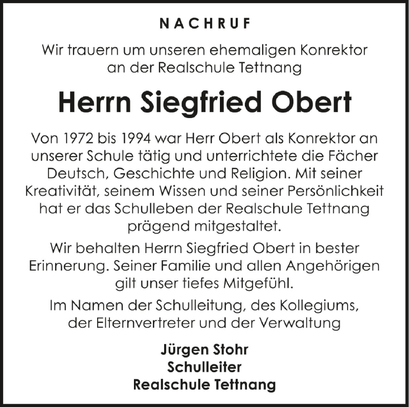 Traueranzeige für Siegfried Obert vom 14.05.2020 aus Schwäbische Zeitung