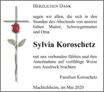 Anzeige von Sylvia Koroschetz von Schwäbische Zeitung