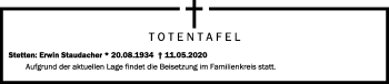 Anzeige von Totentafel vom 14.05.2020 von Schwäbische Zeitung