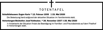 Anzeige von Totentafel vom 29.05.2020 von Schwäbische Zeitung