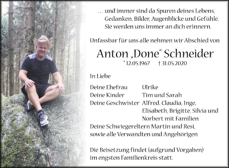  Traueranzeige für Anton Schneider vom 04.06.2020 aus Schwäbische Zeitung