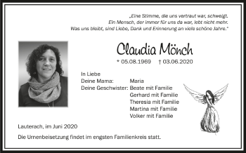 Anzeige von Claudia Mönch von Schwäbische Zeitung