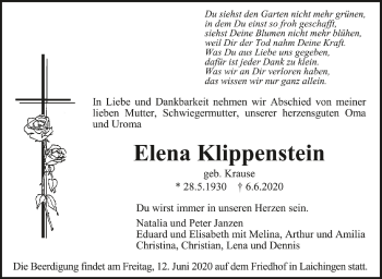 Anzeige von Elena Klippenstein von Schwäbische Zeitung