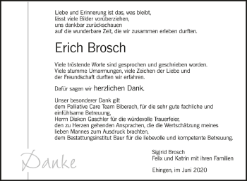 Anzeige von Erich Brosch von Schwäbische Zeitung