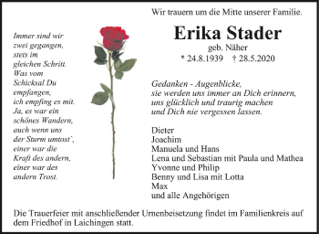 Anzeige von Erika Stader von Schwäbische Zeitung