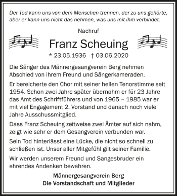 Anzeige von Franz Scheuing von Schwäbische Zeitung