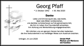 Anzeige von Georg Pfaff von Schwäbische Zeitung