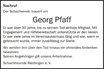 Anzeige von Georg Pfaff von Schwäbische Zeitung