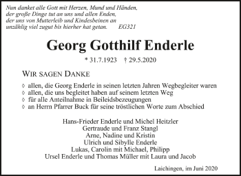 Anzeige von Georg Gotthilf Enderle von Schwäbische Zeitung