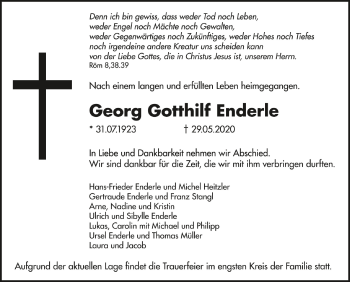 Anzeige von Georg Gotthilf Enderle von Schwäbische Zeitung