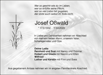 Anzeige von Josef Oßwald von Schwäbische Zeitung