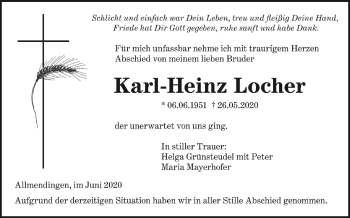 Anzeige von Karl-Heinz Locher von Schwäbische Zeitung