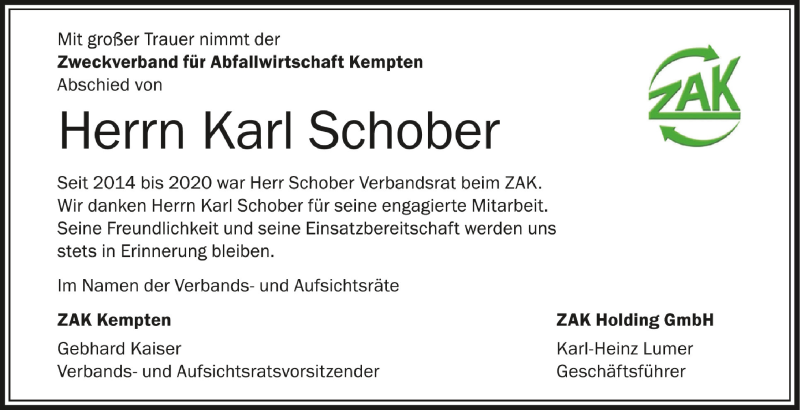  Traueranzeige für Karl Schober vom 09.06.2020 aus Schwäbische Zeitung