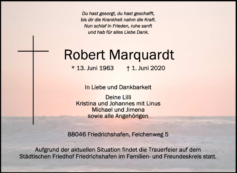 Traueranzeigen Von Robert Marquardt Schwaebische De Trauerportal My