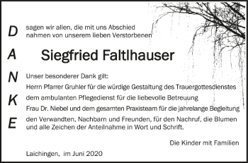 Anzeige von Siegfried Faltlhauser von Schwäbische Zeitung