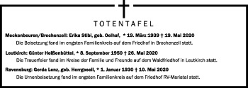 Anzeige von Totentafel vom 06.06.2020 von Schwäbische Zeitung