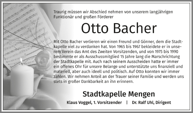  Traueranzeige für Otto Bacher vom 10.07.2020 aus Schwäbische Zeitung