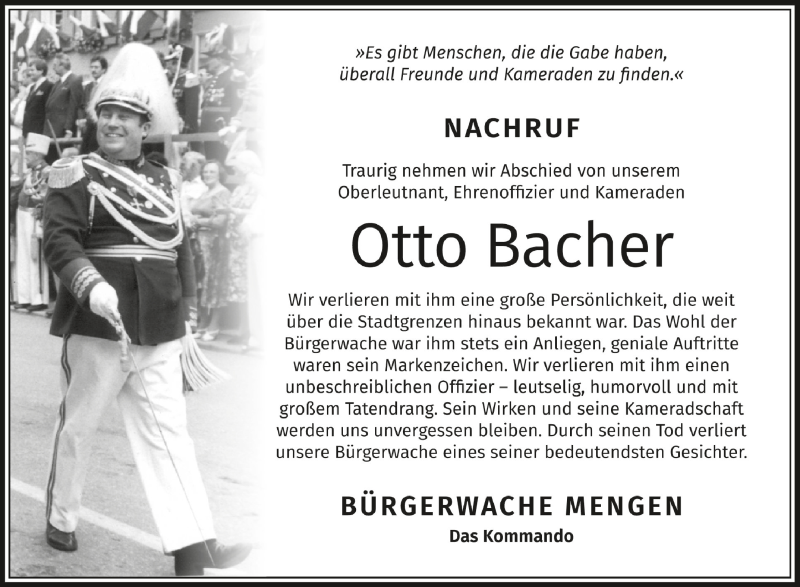  Traueranzeige für Otto Bacher vom 10.07.2020 aus Schwäbische Zeitung